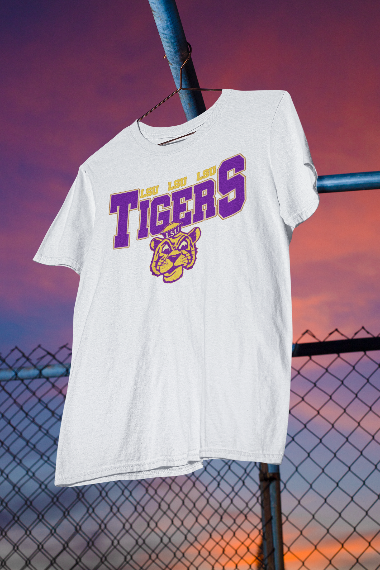 LSU Tigers Retro Vintage Graphic Tee – Classic Purple & Gold Louisiana State University Shirt