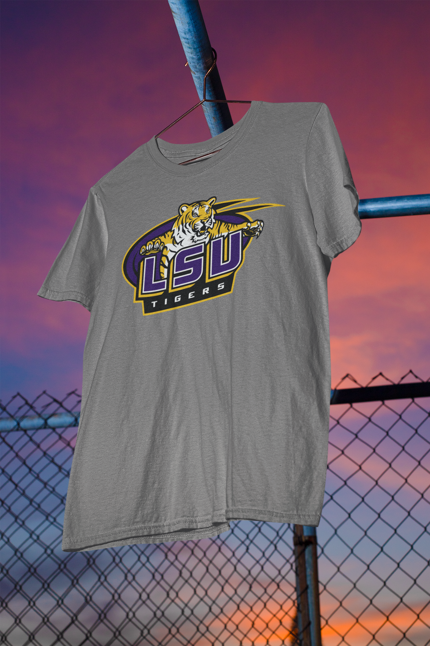 LSU Tigers Vintage Graphic Tee – Retro Purple & Gold Tiger Logo Shirt