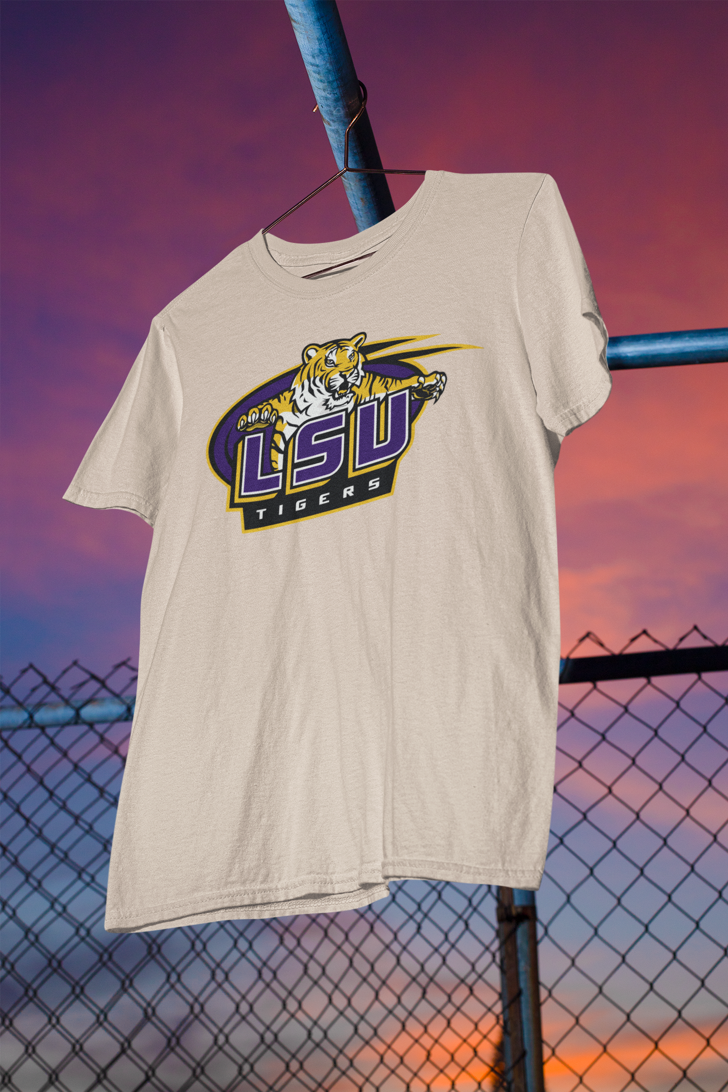 LSU Tigers Vintage Graphic Tee – Retro Purple & Gold Tiger Logo Shirt