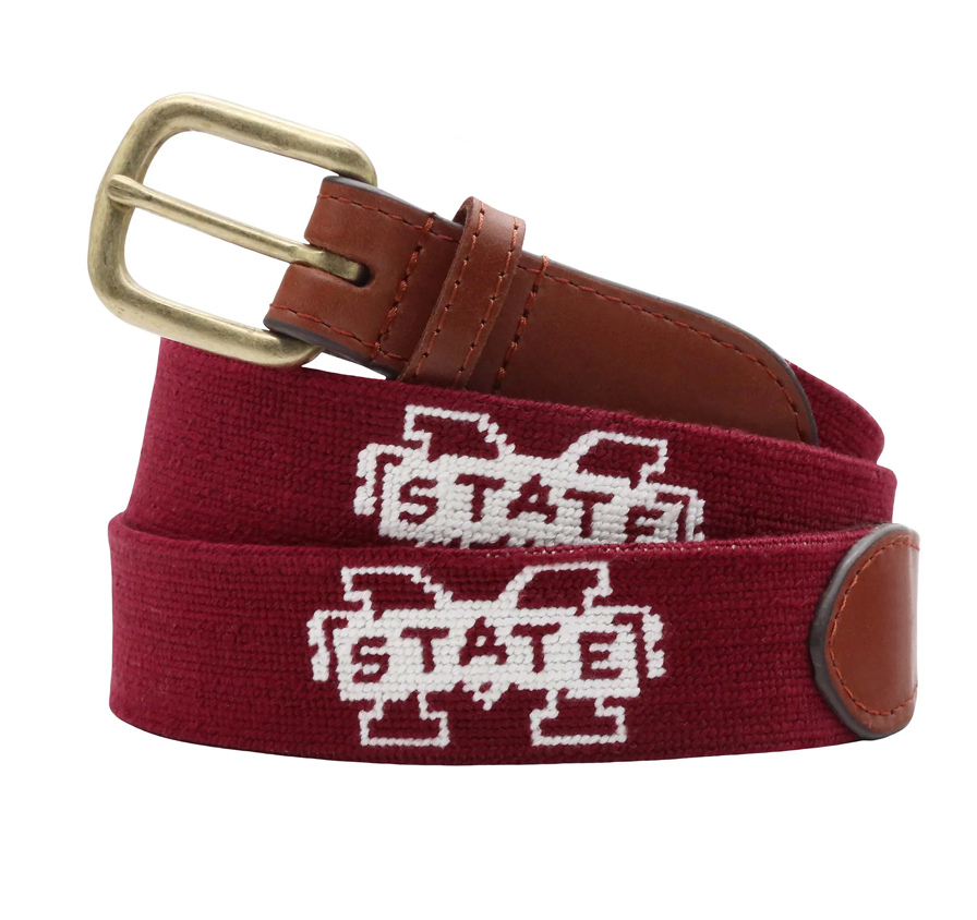 Mississippi State Needlepoint Belt – Maroon & White