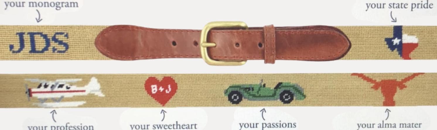 Custom Hand-Stitched Needlepoint Belt | Leather, Monogram